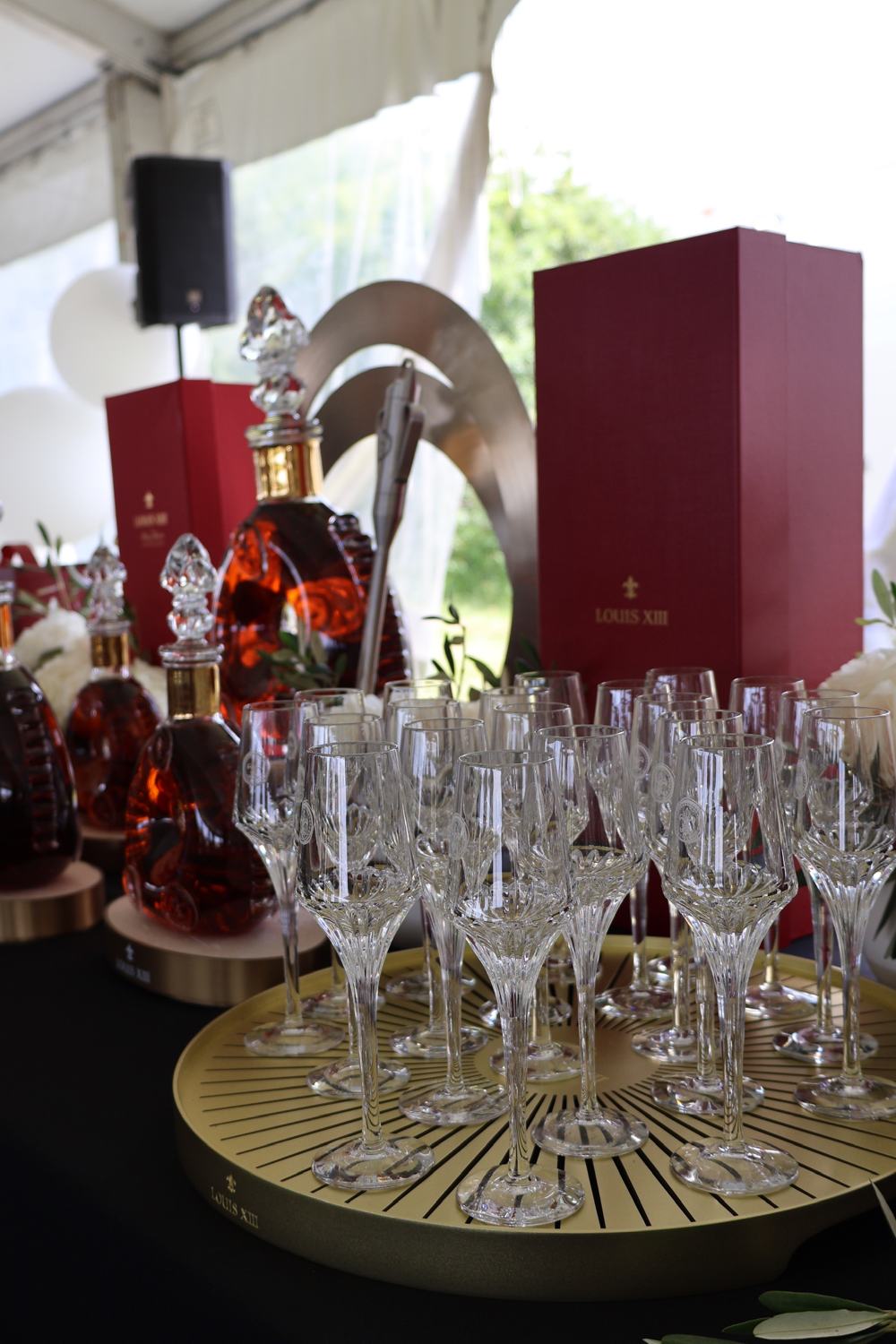 Crystal glasses and decanters on a table